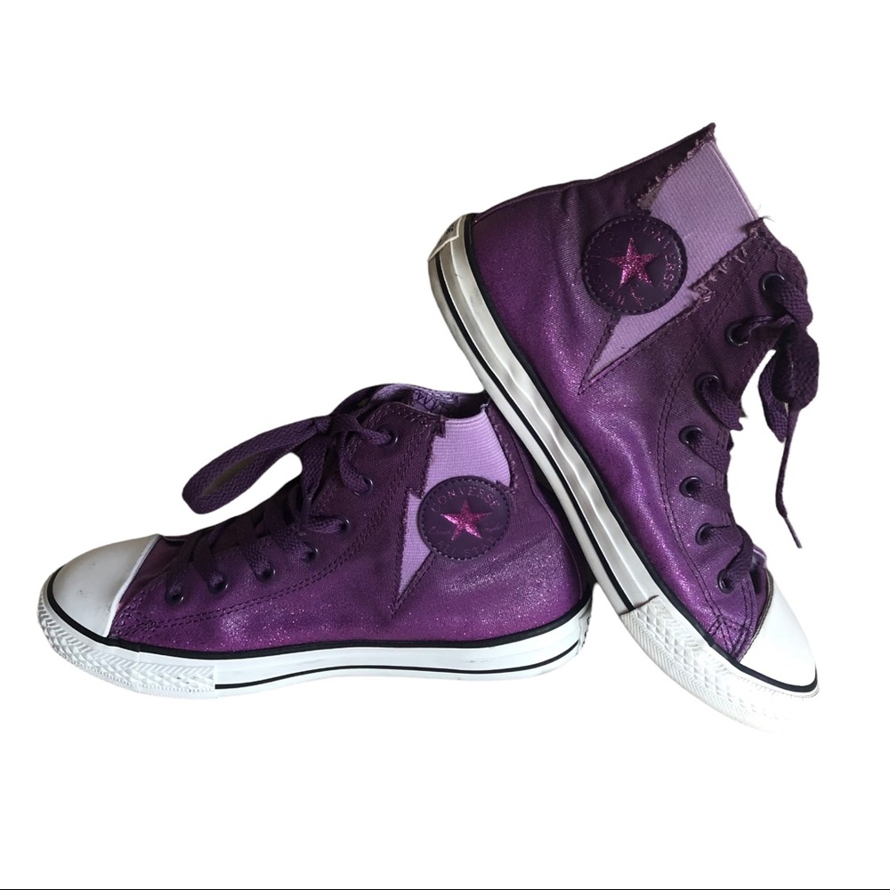 Converse sparkly purple, lightning bolt, size 5
